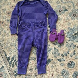 Patagonia Purple Striped Kids Footie Set with Mittens